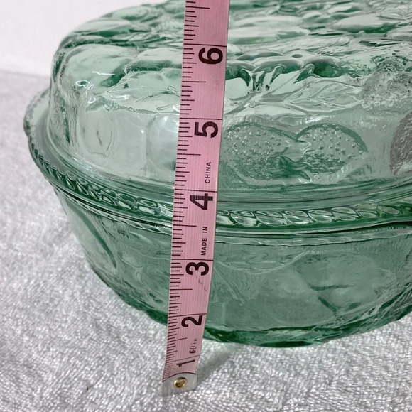 Vintage Libbey Green Glass Orchard Fruit  Oven Proof Round Casserole W Lid - Picture 13 of 15